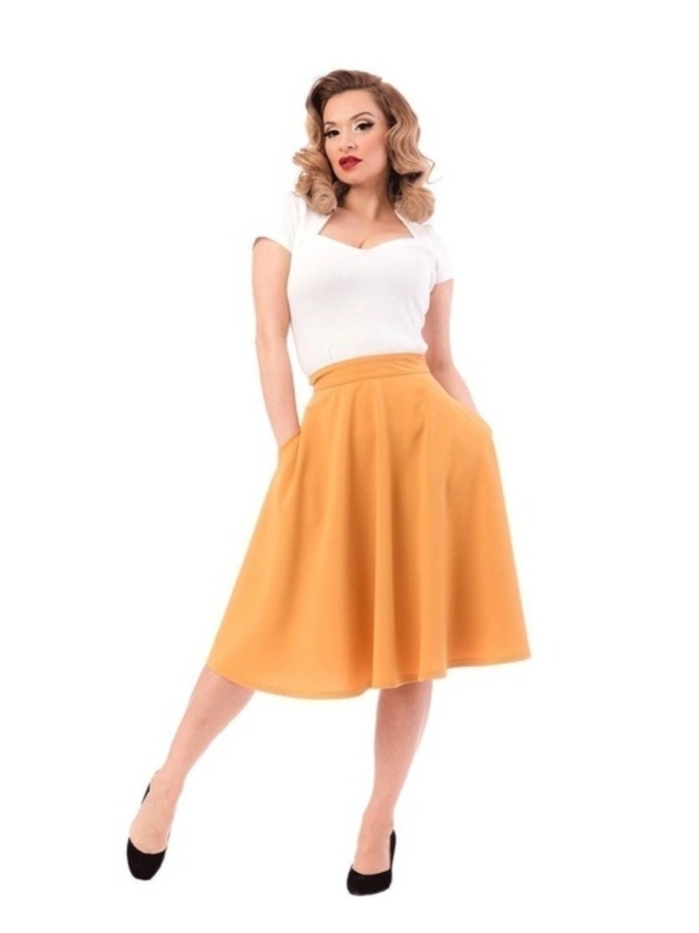 Rock Steady A-Line Midi Skirt in Mustard